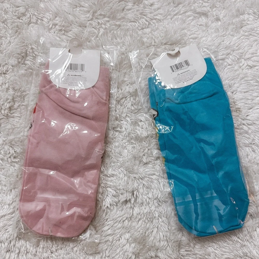 Labubu Character Socks Bundle 2-Pack Cherry Love Skater Blue Pink Pop Mart New